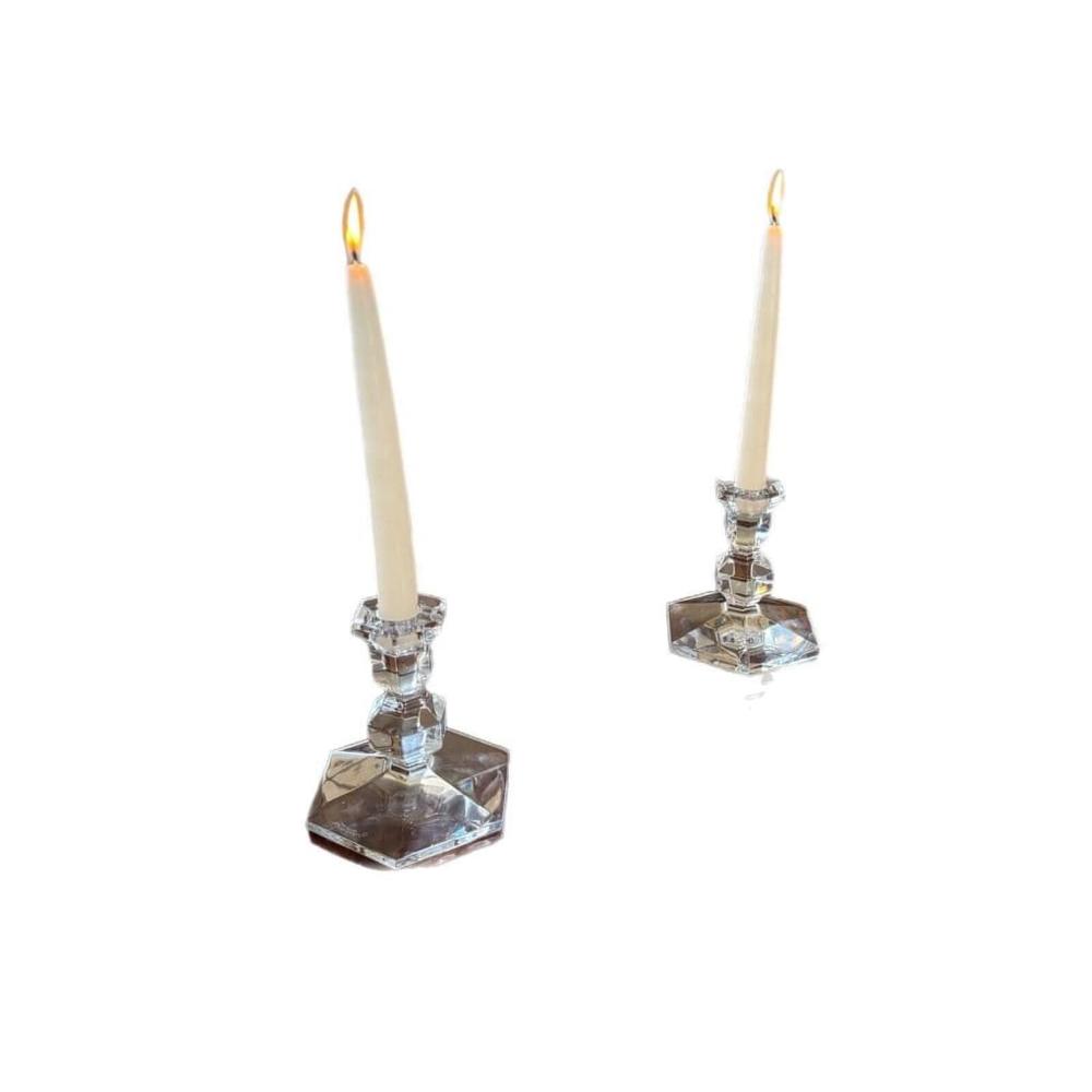 Val Saint Lambert Candlesticks - Gardenia Belgium Crystal - Set of 2